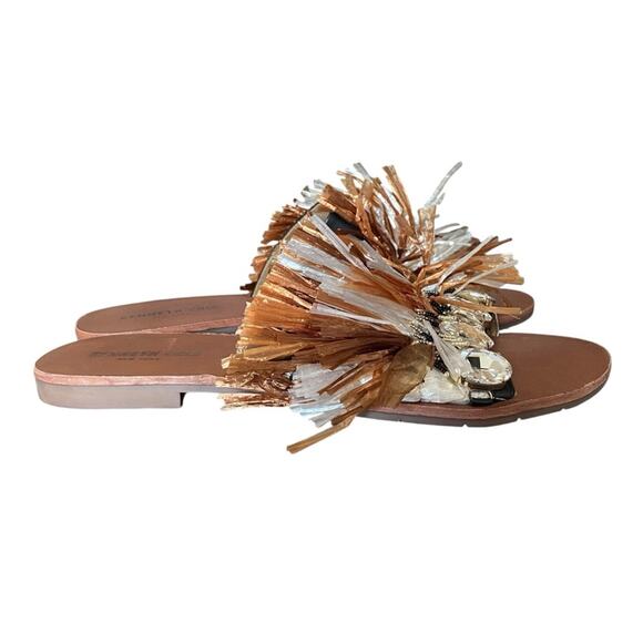 Kenneth Cole NWOB Leather Heron Slide Sandal Fringe Jewels size 9.5 - Picture 2 of 10